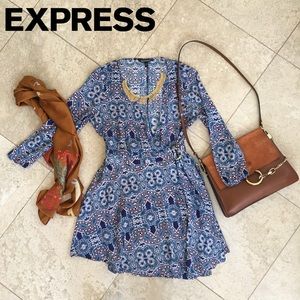 Express Paisley Print Belted Wrap Dress
